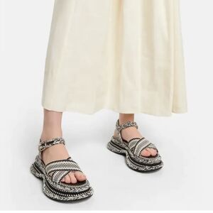 Amambaih Beatriz Platform Sandal Tapestry Noche Black White Blue Meril 40 9